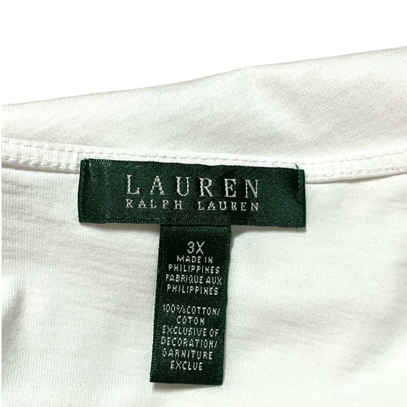 LAUREN RALPH LAUREN 100% Cotton White Split Crew Neck Blouse 3/4 Sleeves Sz 3X - Picture 6 of 9